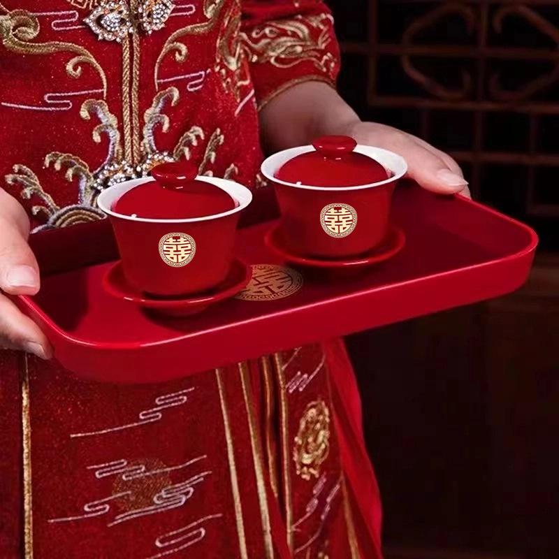 Wedding Essential Tea Cup and Bowl Set - Happy Change Mouth Dowry Tea Set