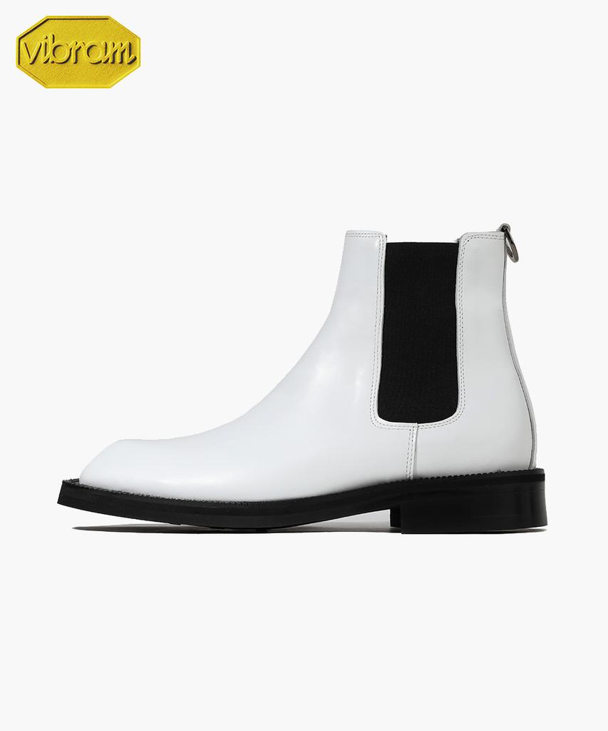 Firenze Atelier [Vibram] Volume Square Toe Standard Rubber Sole Chelsea Boots 9420 [Cream White]