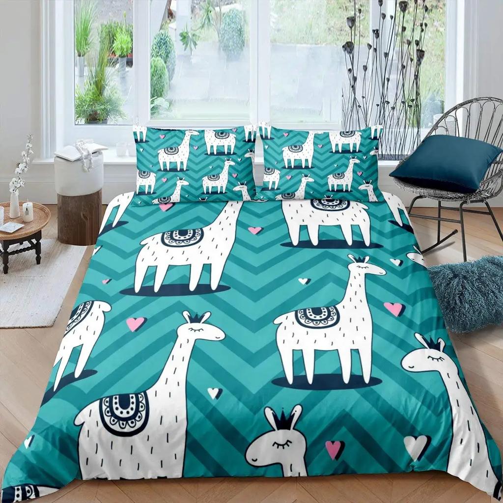 Duvet Cover Kids Teens Gifts Cute Cartoon Alpaca Llama Cactus Printing Bedding Animals Cover Bedroom Decorative Duvet Cover