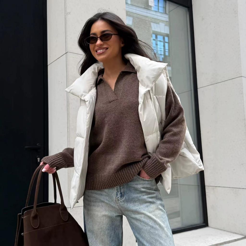 2026POLO lapel sweater women's loose casual European and American autumn and winter spot knitted women's top