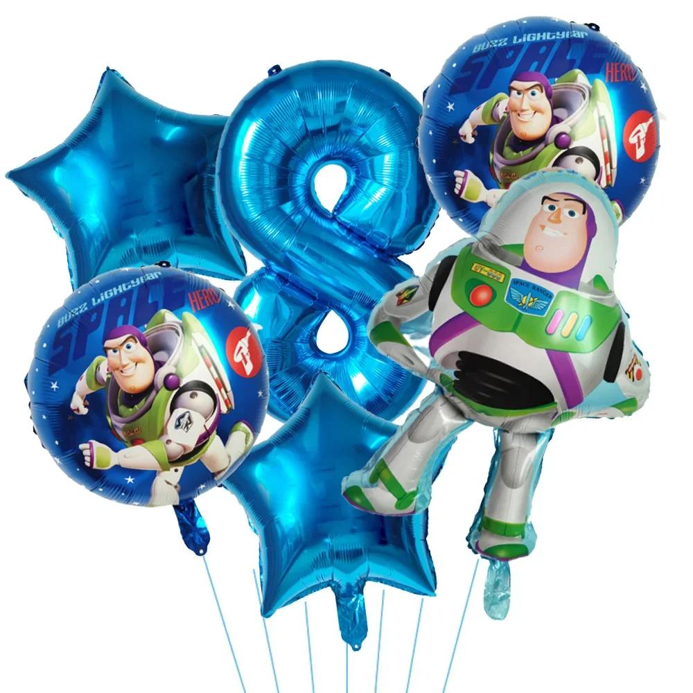 6pcs Toy Story Foil Balloons Buzz Lightyear Woody Birthday Party Decorations Kids Ballon Baby Shower Aluminum Film Balloon Round Sensory Compression