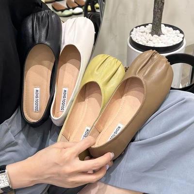 Soft Leather Flat Bottom Square Head Retro Grandma Ladyshoes Female Lazy Commuting Shallow Mouth Mary Jane Single Shoes Doudou Shoes