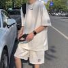 2Pcs/Set O-Neck Short Sleeve Waffle Texture Casual Outfit Pockets Drawstring Elastic Waistband Solid Color T-shirt Loose Shorts Sport Suit Streetwear