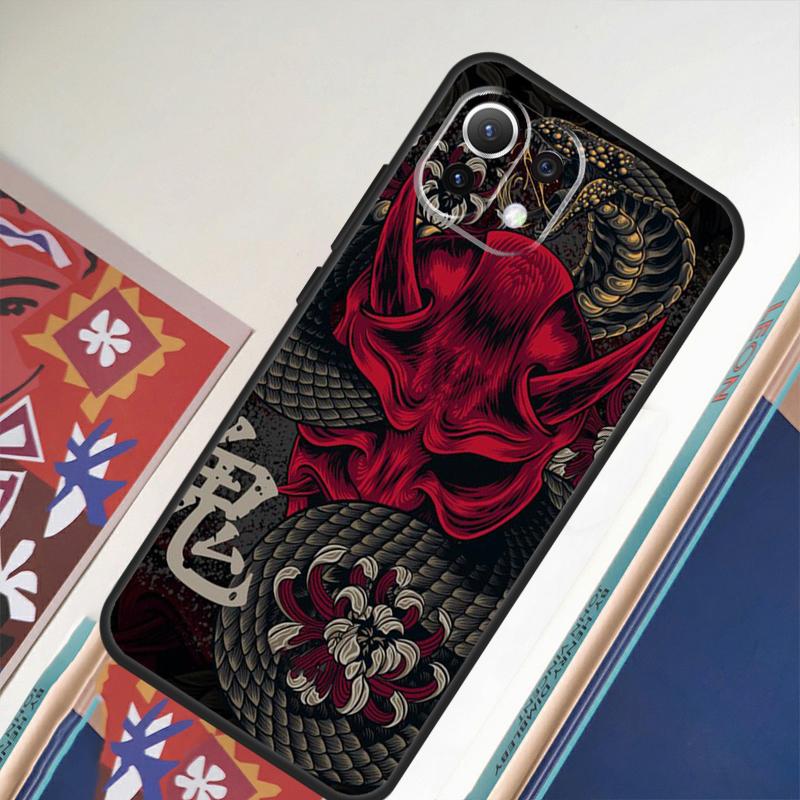 Samurai Oni Mask For Xiaomi 11T 12T 13 Pro 12 11 Lite Phone Case For POCO F5 X5 Pro F4 X4 GT F3 M5 X3 Pro