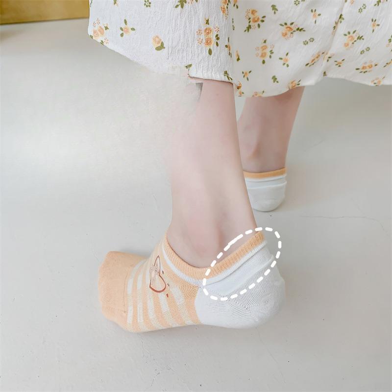 Women's Summer Boat Socks, Sweet Striped Cotton Socks That Won't Fall Off and Invisible Socks, Trendy Shallow Top Low-cut Short Socks