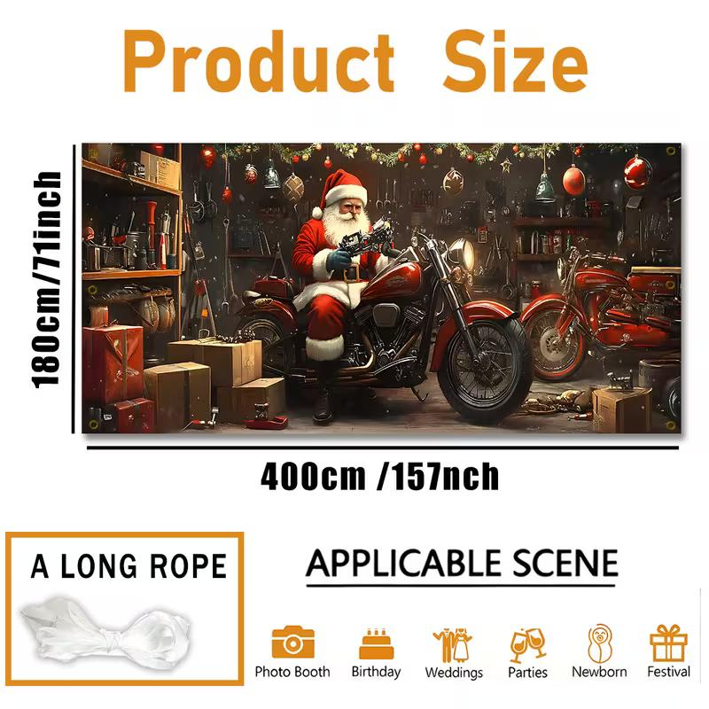 2D Santa Claus in Motorcycle Garage Door Cover Holiday Decoration