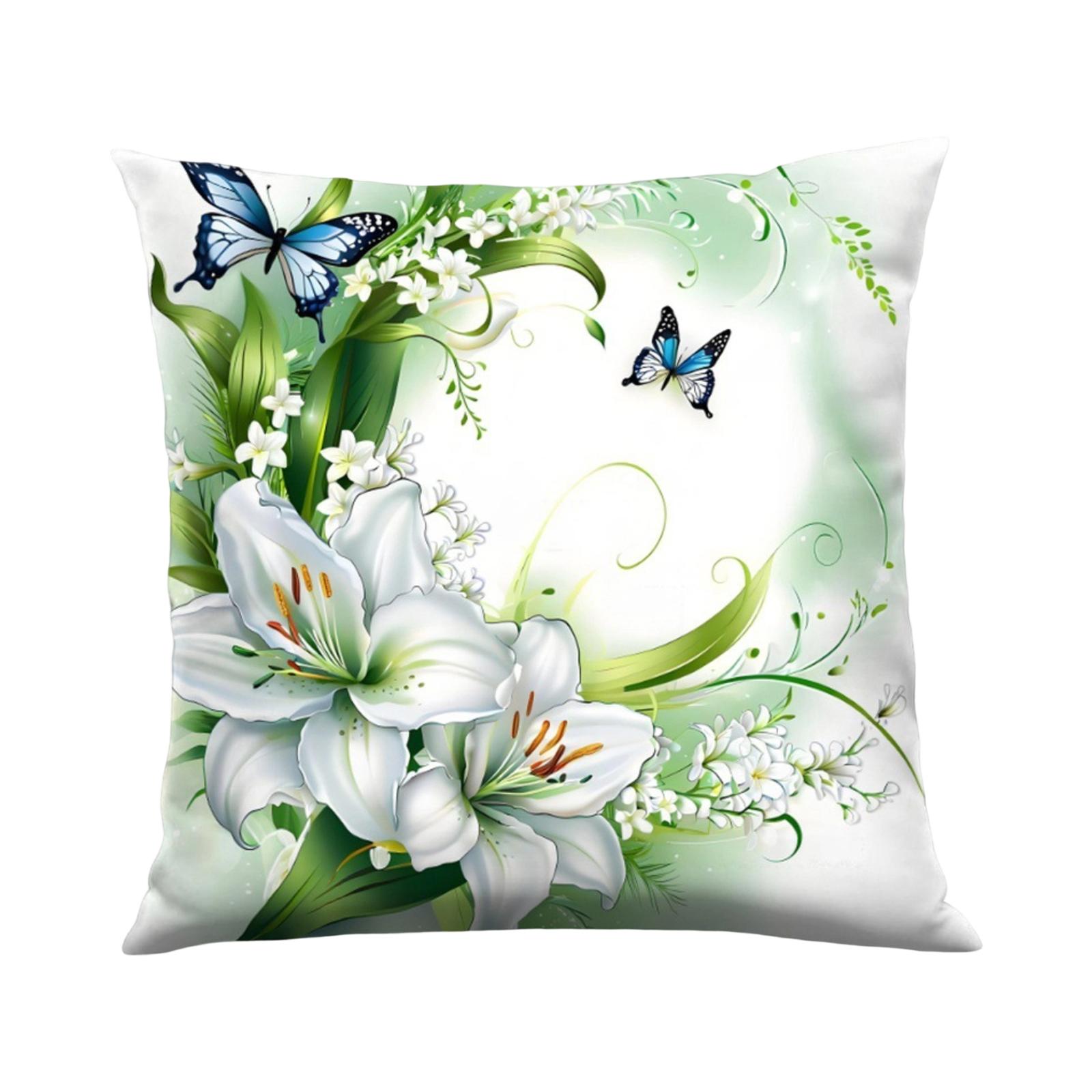 

Floral Pillow Cover, Hydrangea Butterfly Printed Cushion Case, Decorative Throw Pillow For Model Room, Sofa & Home Decor One Size