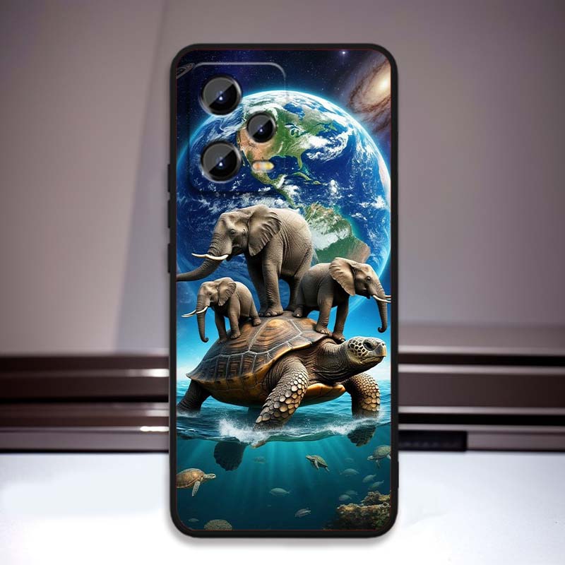 Cartoon Anime Schildkröte Elefant Für Xiaomi Redmi Note 15 14 13 12 12S 11E 11 11S Pro Plus 4G 5G Schwarze Weiche TPU Handyhülle
