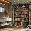 Cozy Bookshelf & Garden Shower Curtain - Honey-Toned Wood, Potted Plants, Pink & White Blossoms,  All-Season Bath Decor