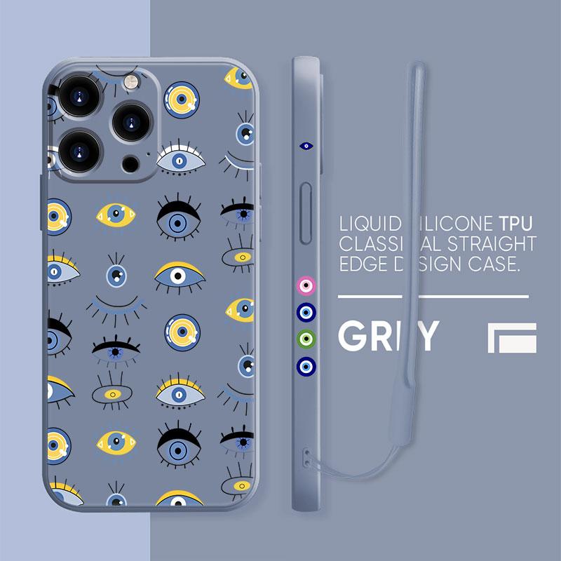 Custodia per Dolci Occhio Malvagio Blu e Oro Per iPhone 13 11 12 Pro Max 12 Mini X XR XS MAX SE 2020 7 8 6s Plus Silicone Quadrata Funda Capa