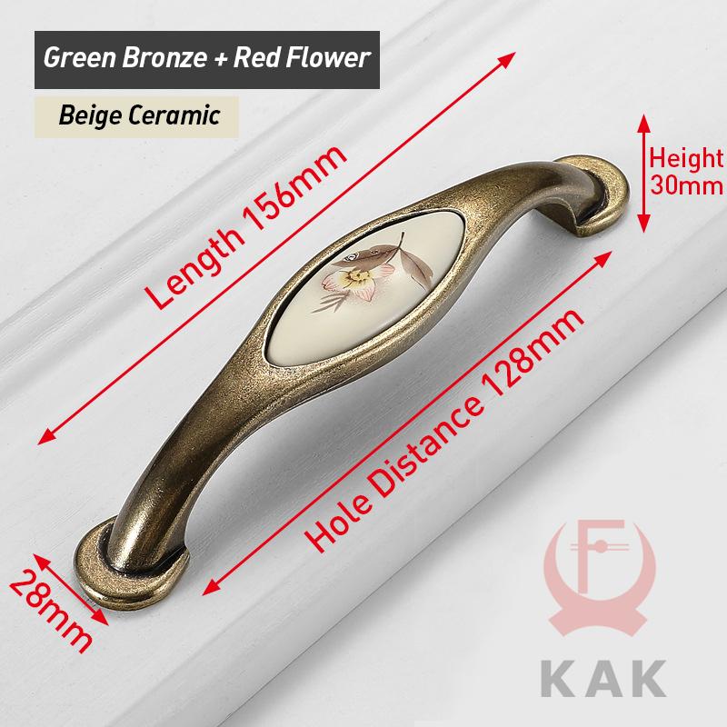 KAK Vintage Bronze Ceramic Cabinet Handles Wardrobes Door Pulls European Style Kitchen Handle Drawer Knobs Furniture Handle