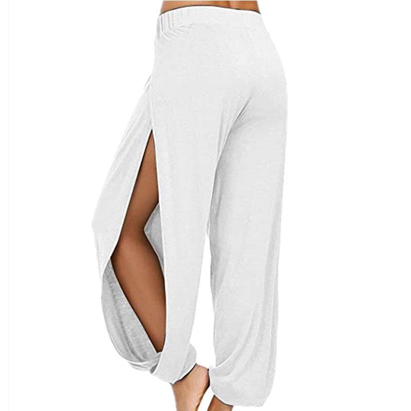 Damenmode-Haremshose, seitlich geteilt, Jogging, Hippie, Yoga, Strand, einfarbig, Sporthose
