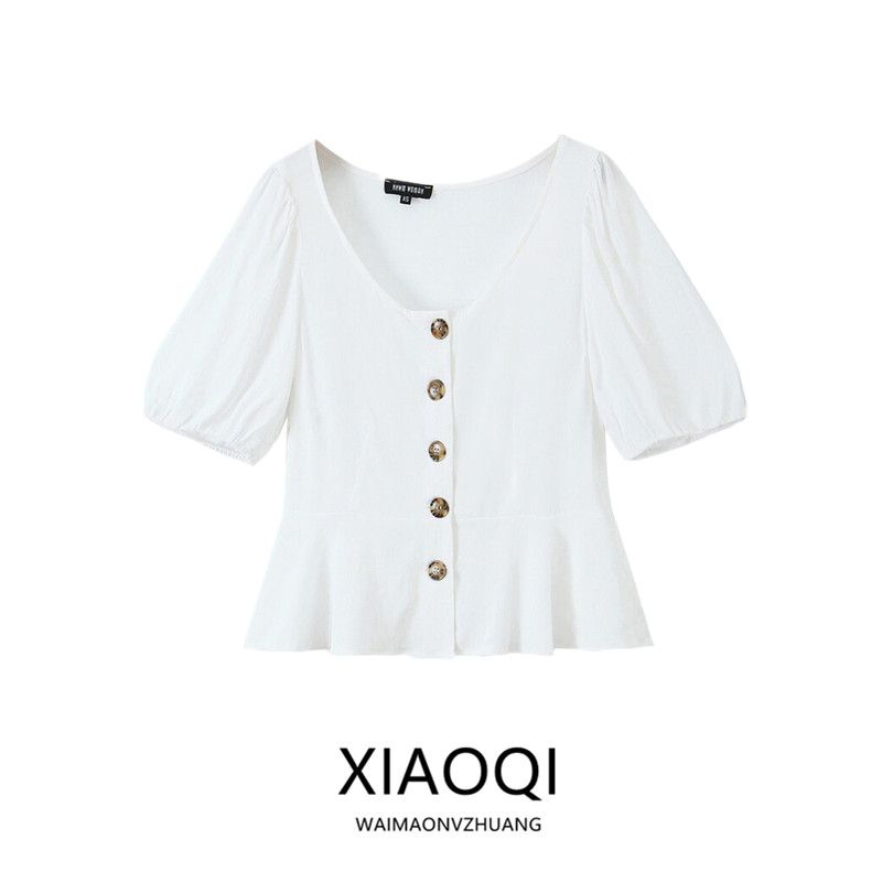 Fashion Style 2024 Summer New Arrival Women's Clothing Stylish Easiest for Match Slim Looking Short Sleeve V-neck Puff Sleeve Short Tops