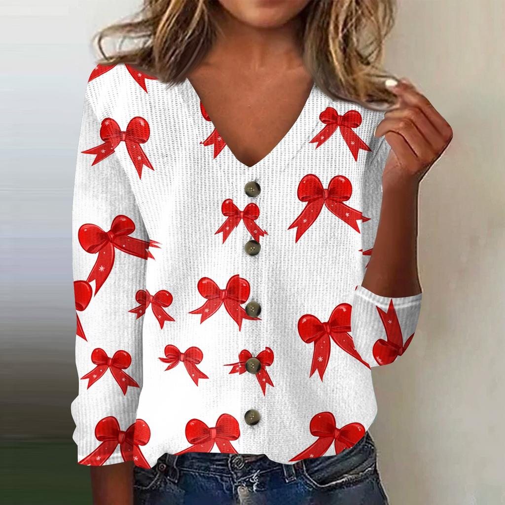 Damen Mode Print Langarm Strickjacke mit Knopfleiste