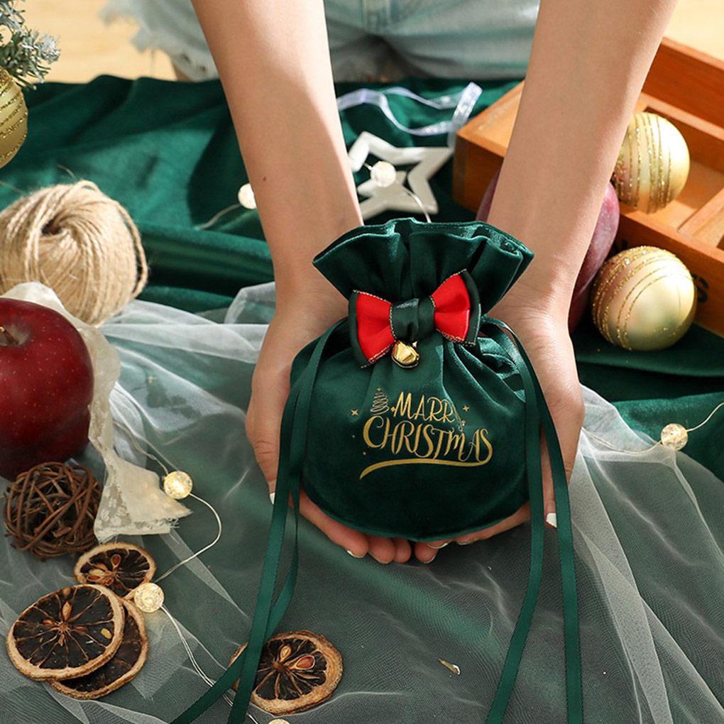 Christmas Eve Fruit Storage Bag with Drawstring Portable Gift Festival Party Favor Pouch Decoration Pack Biscuit Organizer