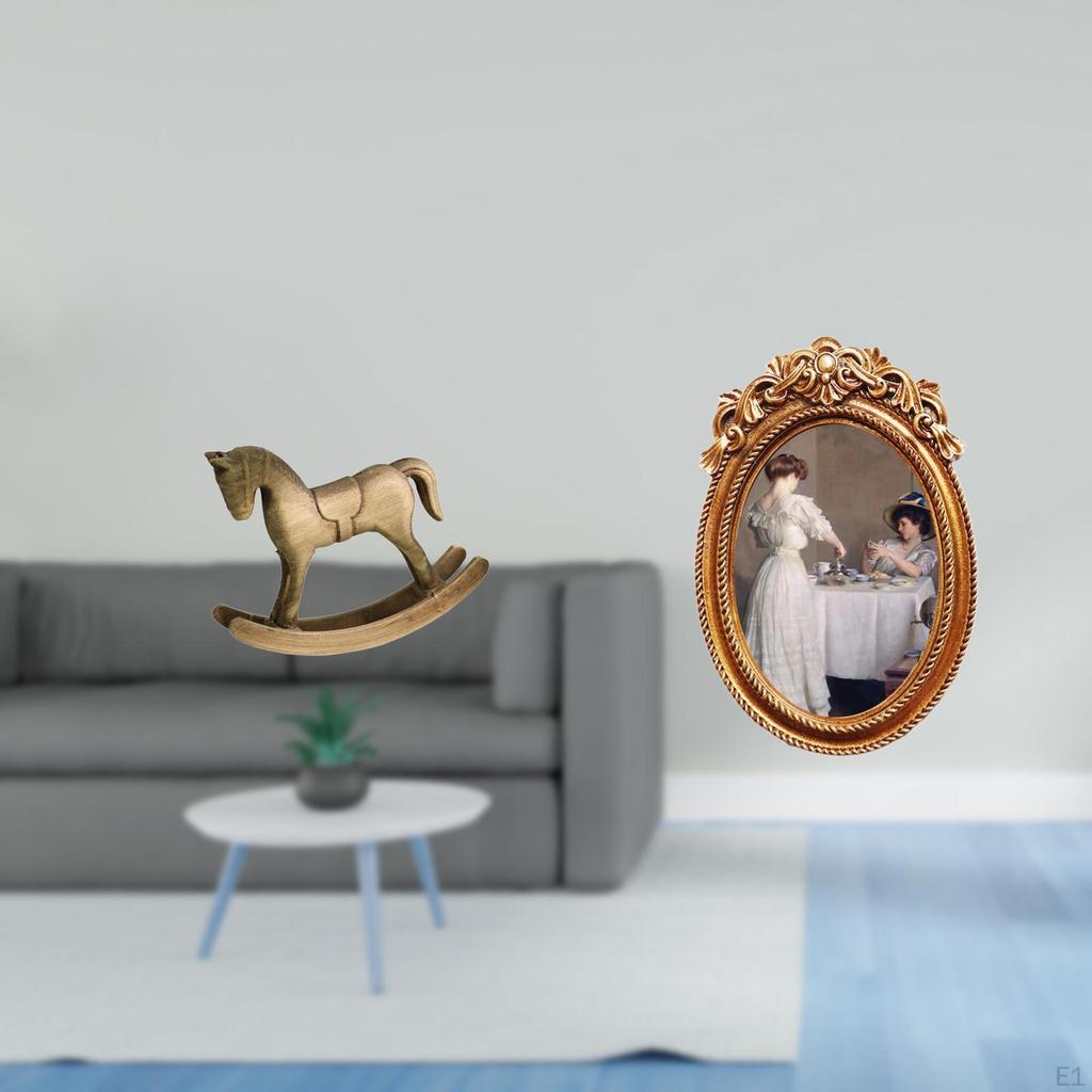 Rustic Wood Horse Sculpture Ornament And Ornate Resin Photo Frame Decorative Tabletop Display Holder