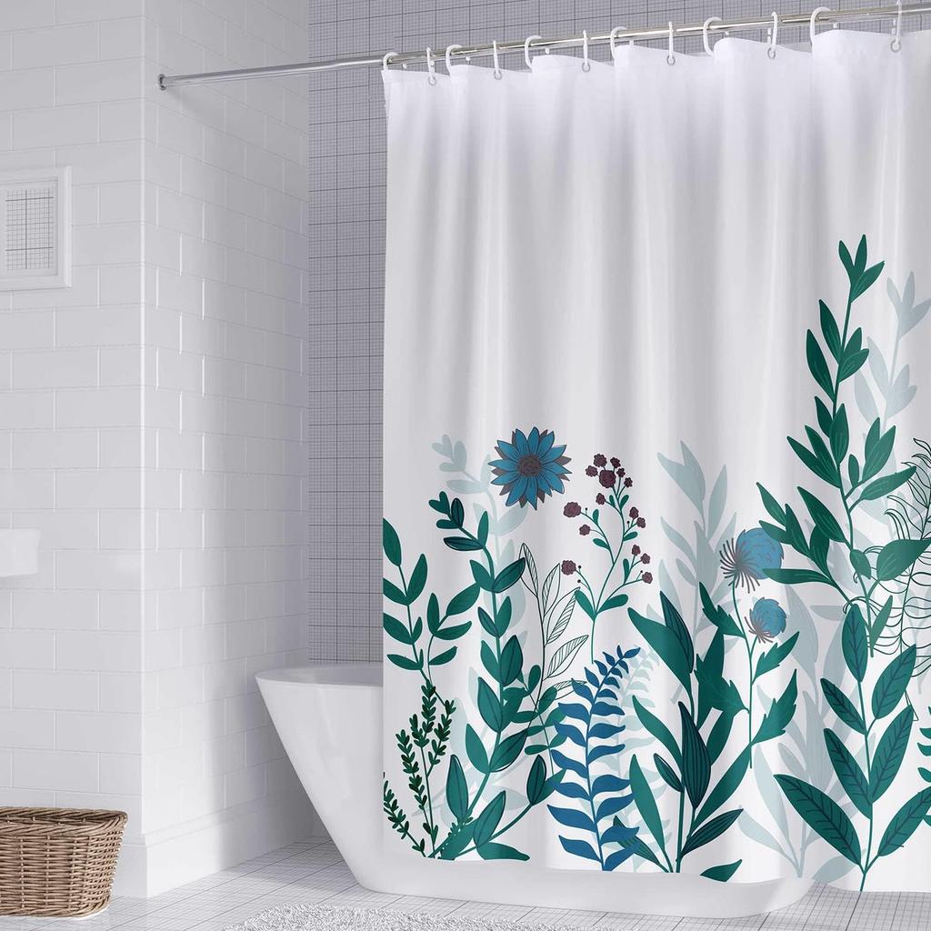 Mosaic Plant Waterproof Floral Fabric Shower Curtain With 12 Hooks Decorative Plant Leaf Pattern Bathroom Curtain 180X180Cm