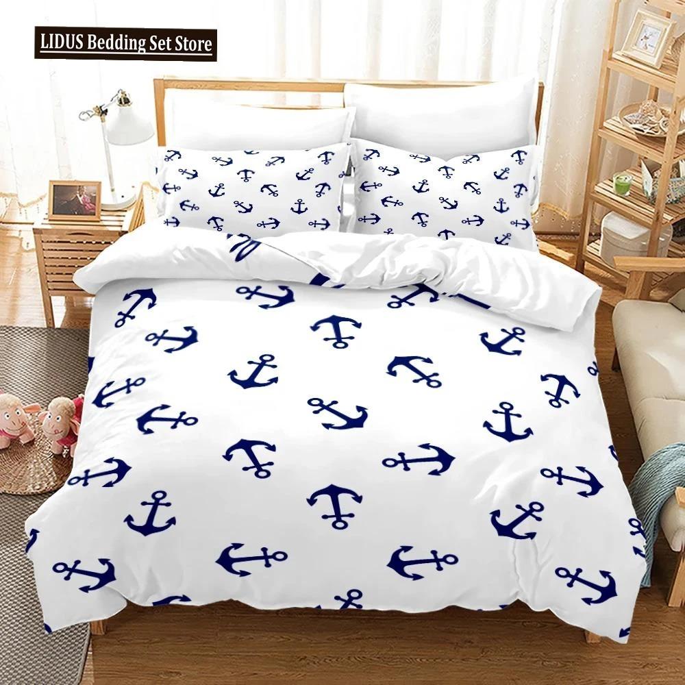 Nautical Bedding Set Ocean Anchor Duvet Cover Sailor Pirate Sea Adventure Bedspread For Kids Boys Navy Blue