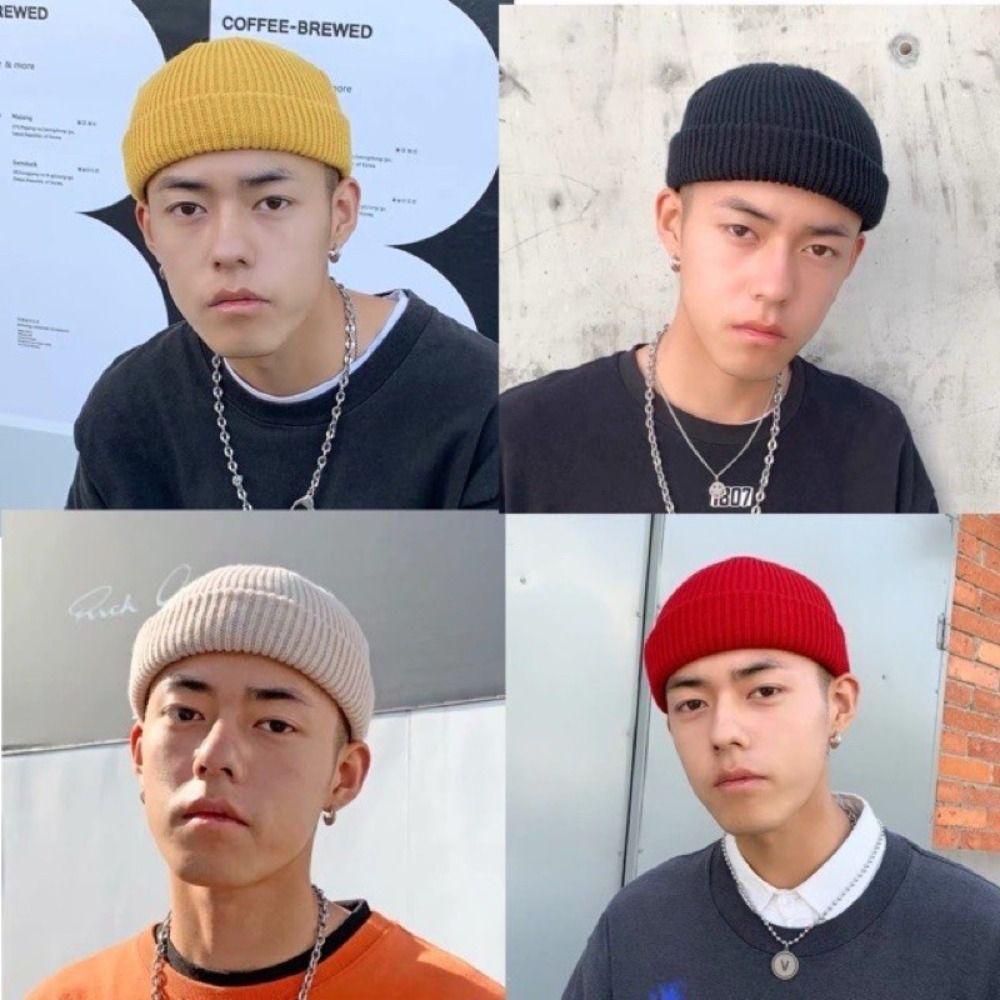 Kurze Skullcap Koreanischer Stil Melonenmütze Retro Strickmützen Herbst und Winter