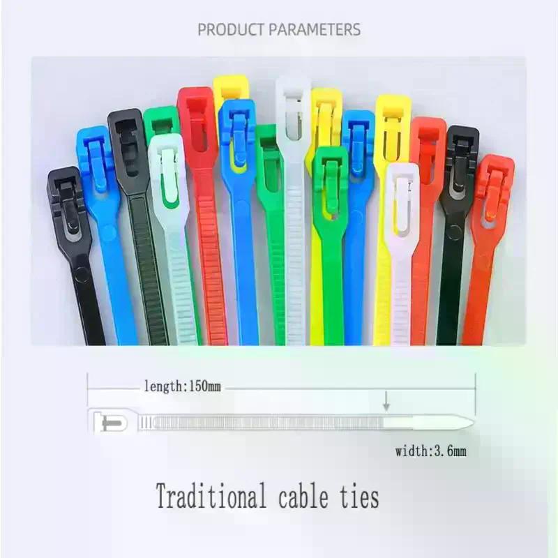 100 Stück abnehmbare Kabelbinder, farbige Kunststoffe, wiederverwendbare Kabelbinder, Nylon-Schlaufenwickel, Reißverschluss, T-Typ-Kabelbinder, Drahtverband