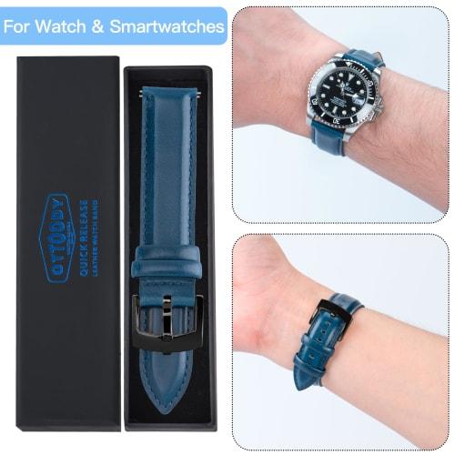 OTTOODY Watch Band, Genuine Leather Watch Strap, 18mm, 19mm, 20mm, 21mm, 22mm, Replacement Strap, Quick Release, No Tools Required, Elegant Calf Leath