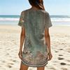 Womens Summer Casual V Neck Short Sleeve Floral Print Dress Lightweight Loose Fit Mini Dress for Daily Wear