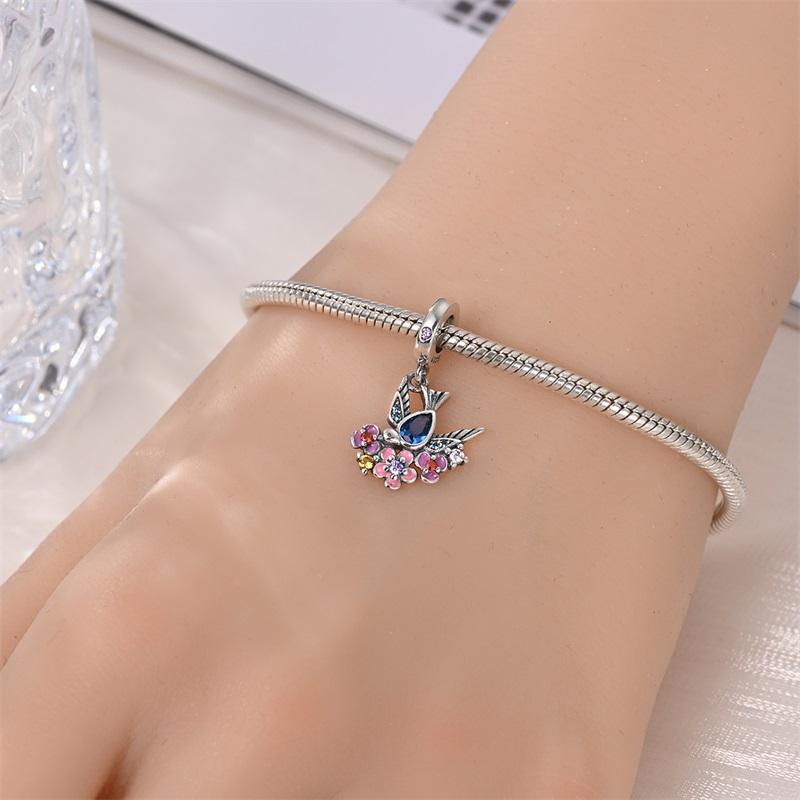 Copper Cute Colorful Flowers Charms Pendant Elegant Romantic Beads Fit Original Bracelet Diy Birthday Jewelry Gift