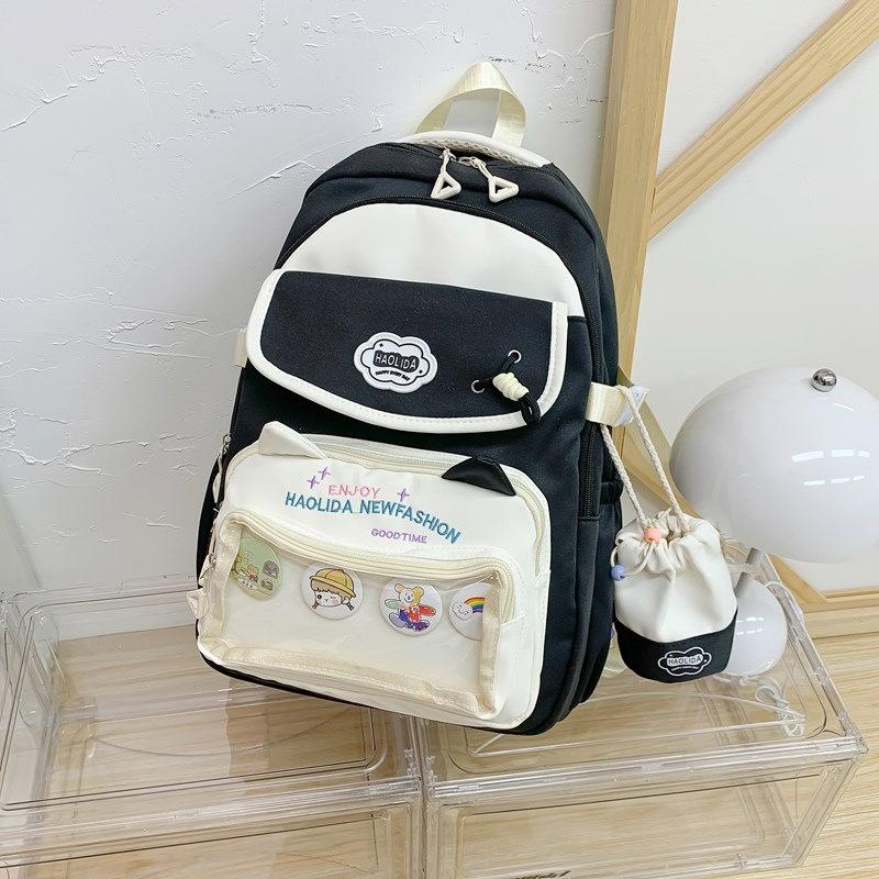 School Bag for Girls, Pain Bag for Junior High School Students, Large-capacity Fashionable Backpack, Cute Transparent Belt, Two-dimensional Personal
