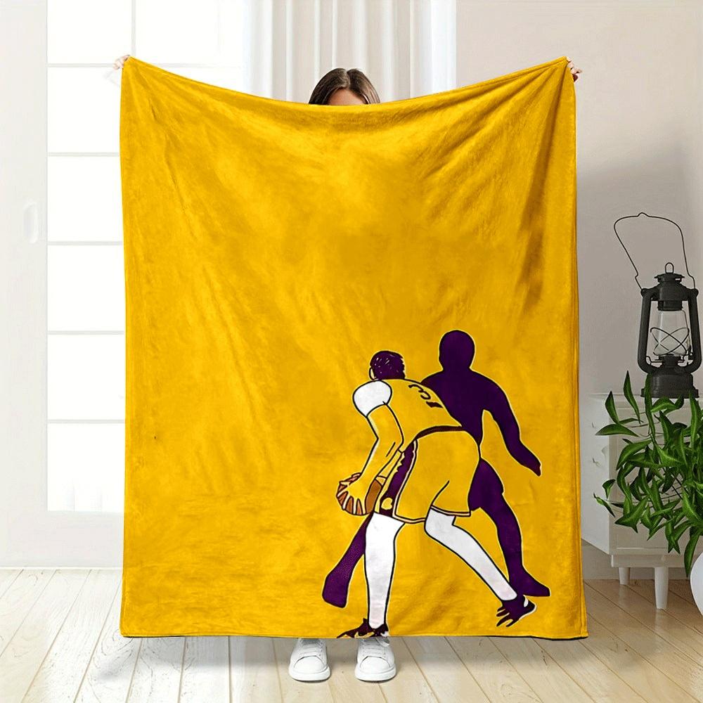 Illustration of a basketball player and shadow on yellow background. for all seasons blanket lunch break throw gift