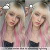 ALAN EATON Blonde lange gewellte Perücken mit rosa Highlights, Ombre-Blonde Perücke mit Pony, buntes Party-Haar für den Alltag, hitzebeständige Faser