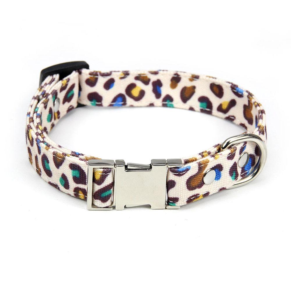 Pet collar dog lettering metal traction cat neck ring leopard print Japanese and Korean dog collar dog neck ring pet
