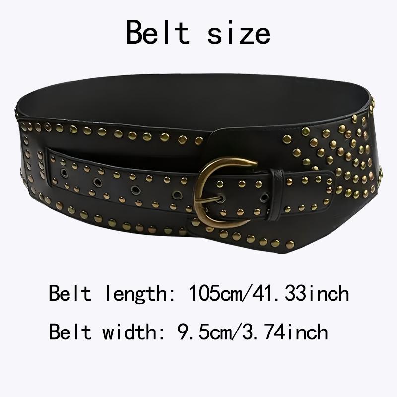New Rivet Stitch Vintage Gothic Punk Black Belts For Women Chic PU Leather Streetwear Y2K Accessories Female Waistband Wide Belt