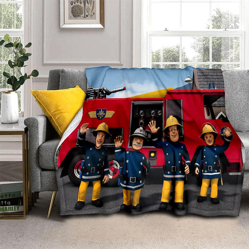 Pătură Copii Desen Animat Sam Pompierul Clasic 3D, Pătură Moale pentru Casă Dormitor Pat Canapea Călătorie Picnic Husa Cadou Copii