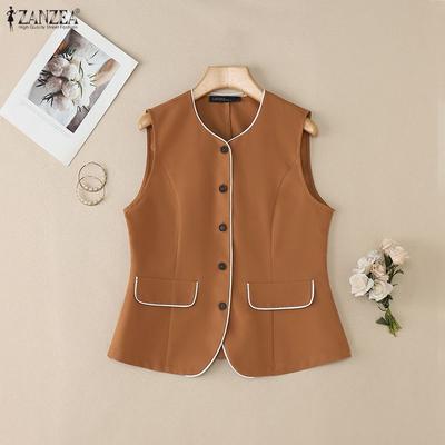 Gilet Cardigan Sans Manches Ample Col Rond Décontracté pour Femme