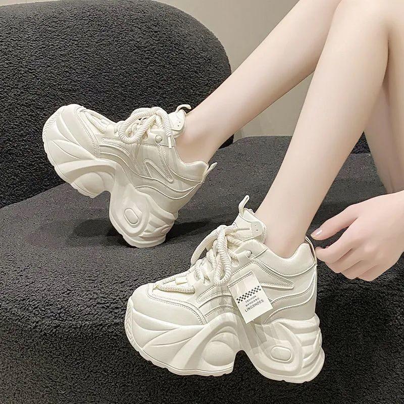 Fashionable New Comfortable Women's Shoes Spring and Autumn Lace Up Elegant Solid Color Thick Bottom Sports and Leisure Shoes