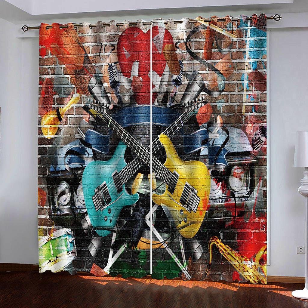 Stylish Bass Thin Graffiti Window Curtains In Youngsters Bed Chamber Living Living Space Hall Treatments Kitchen Decoration Drapes Blinds Rock Music