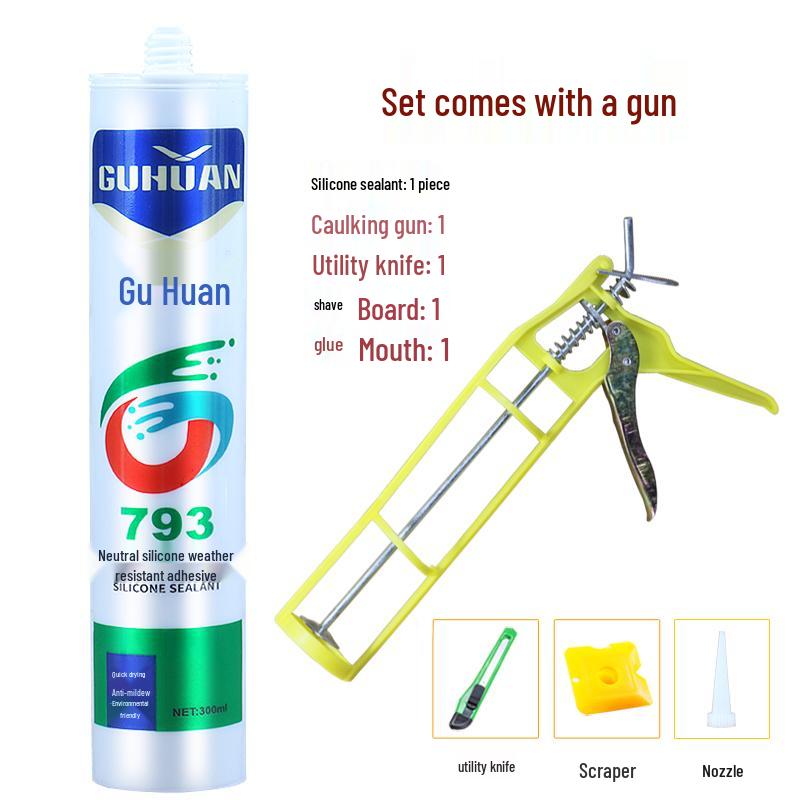 GuHuan 793 Neutral Silicone Sealant: Waterproof, Mildewproof, Weatherproof - Available In White, Transparent, and Gray.