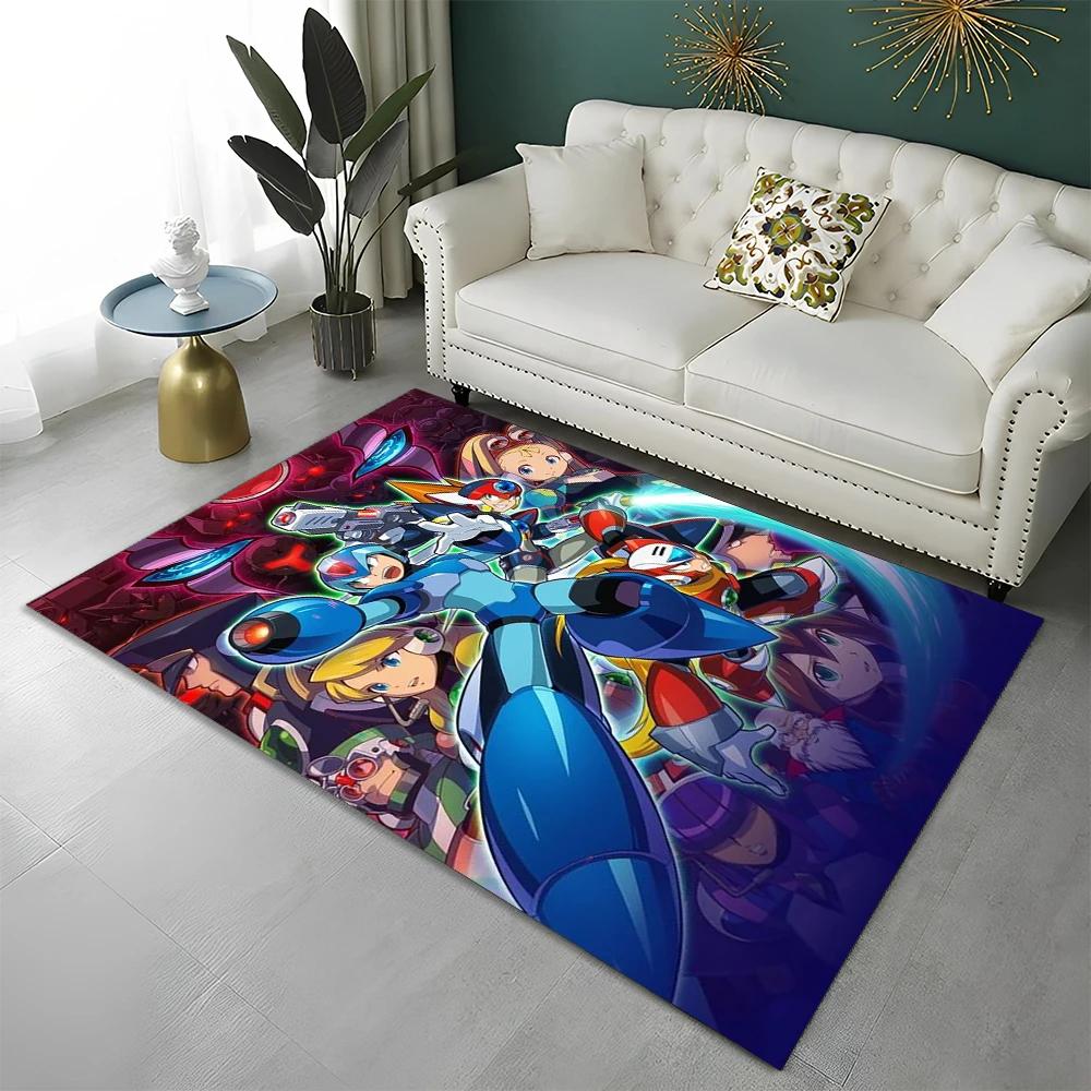 Retro Games Megaman Rockman Cartoon Carpet Rug for Home Living Room Bedroom Sofa Doormat Decor,Child Area Rug Non-slip Floor Mat