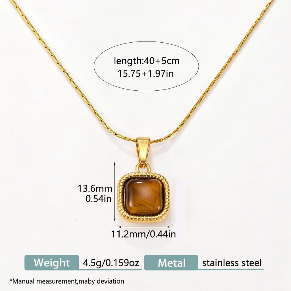 18k Gold Plated Geometric Tiger Eye Pendant Necklace - Luxury Retro Women's Clavicle Chain