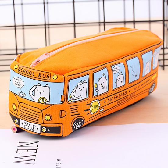 Creative Cartoon Animal Bus Pencil Case Unisex Canvas Pen Bag Stationery