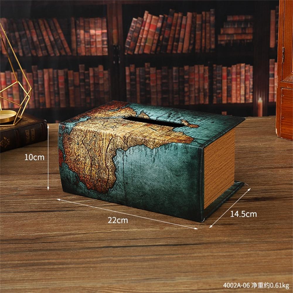 Retro European Simulation Book Tissue Box Wooden Coffee Table Napkin Storage Box Living Room Decoration Leather Tissue Organizer