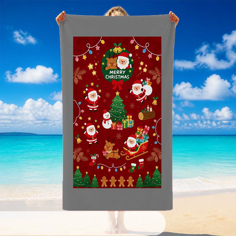 Christmas Printed Beach Towel Soft Quick Dry For Indoor Outdoor Home Use Holiday Gift