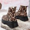 Lucyever Punk Leopard Print Combat Boots Women Fashion Chunky Thick Plush Ankle Boots Woman  Lace Up Platform Booties Mujer