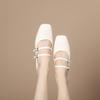 Temperament square head with Mary Jane shoes women's spring and autumn new leather shallow mouth thick middle heel single shoes wedding shoes