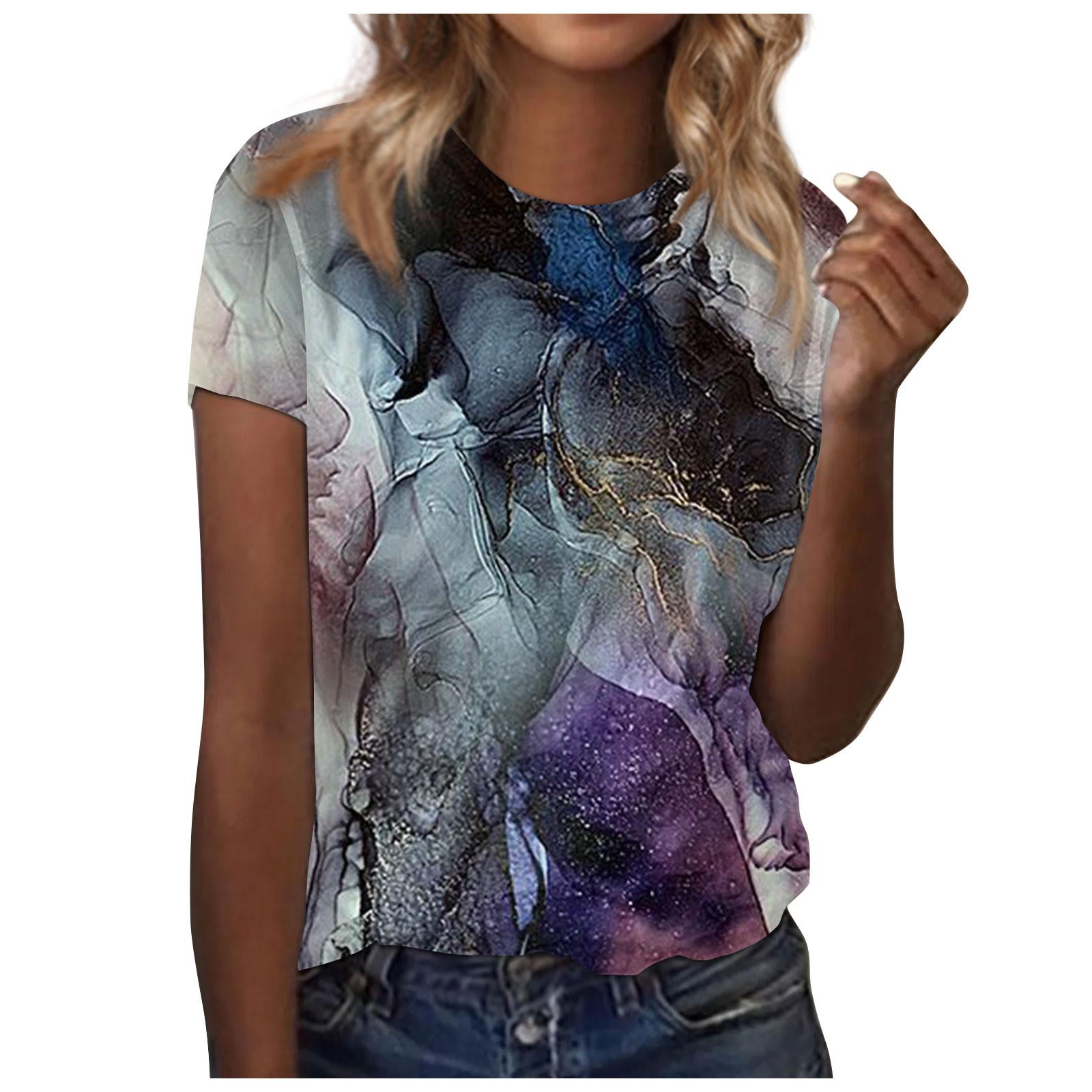 

Женский модный повседневный свободный пуловер с коротким рукавом и принтом с круглым вырезом XXL фиолетовый