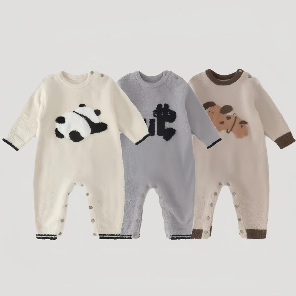Autumn Winter Velvet Knit Baby Romper - Warm Pajamas for Newborn Boys and Girls