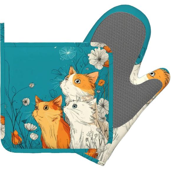 Day of The Dead Oven Mitt and Pot Holder with Silicone Heat Resistant Kitchen for Cooking BBQ Baking Grilling Cooking Protection