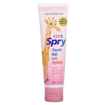 Children's Spry, Brushing Gel, Xylitol, 3 Months or More, Natural Bubble Gum, 60ml (2.0FL OZ)