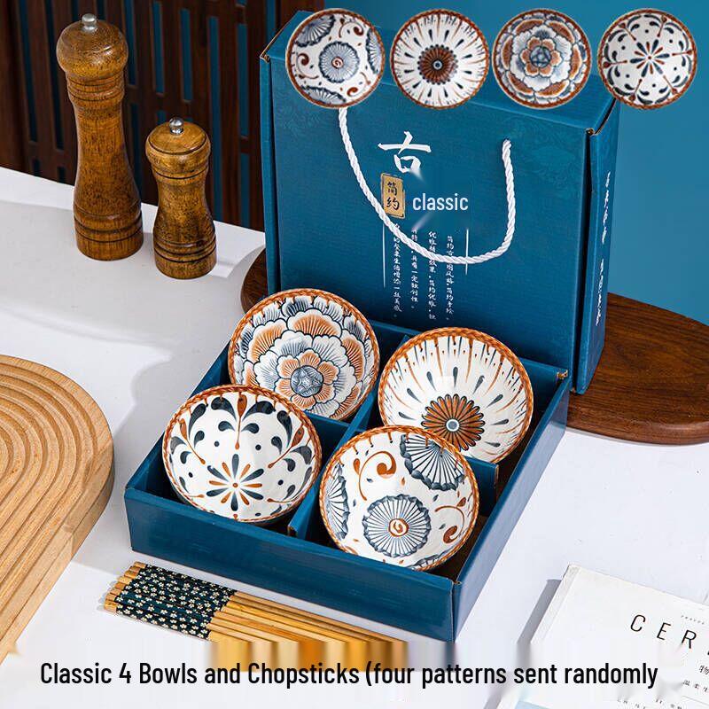 Cream Style Ceramic Bowl & Chopstick Gift Set