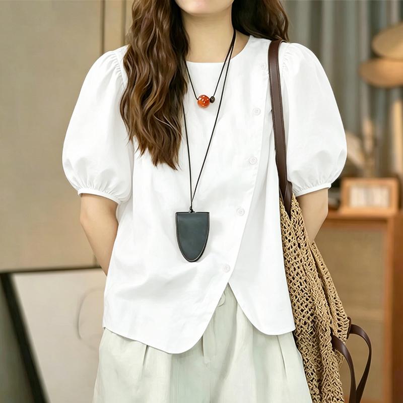 ZANZEA Women Casual Round Neck Puff Short Sleeve Blouse